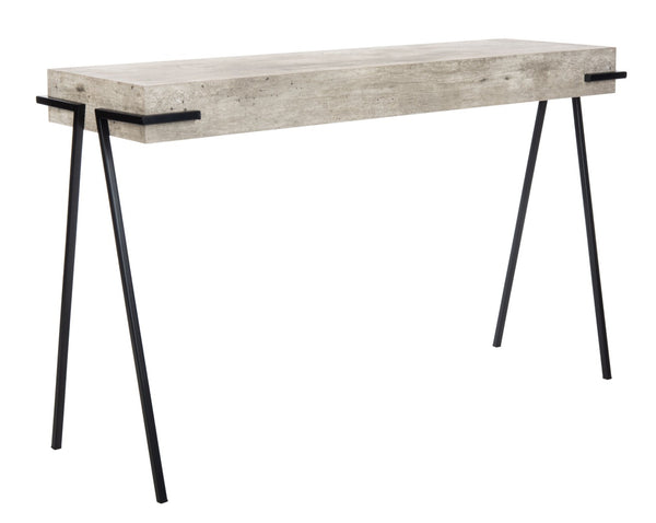 Safavieh Jett Contemporary Rectangle Console Table With Light Grey Faux-Concrete Top & Black Iron Legs CNS4201A