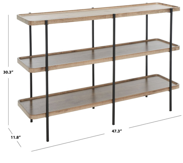 Safavieh Atwell Rustic Industrial 2-Shelf Console Table With Black Metal Legs & Oak Finish For Entryways CNS4204A