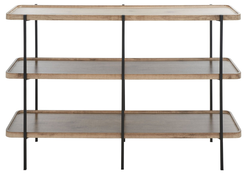 Safavieh Atwell Rustic Industrial 2-Shelf Console Table With Black Metal Legs & Oak Finish For Entryways CNS4204A