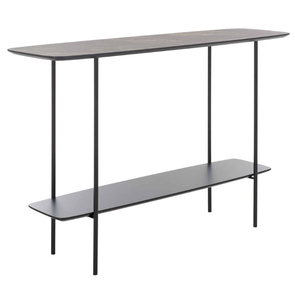 Safavieh Kayleigh Console Table - Elegant Contemporary Design With Curved Edges And Versatile Storage Solutions Dark Sandstone / Matte Black / Black CNS4205A