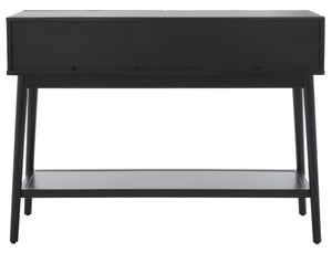 Safavieh Baisley Mid-Century Modern Rattan Console Table With Two Drawers And Stylish Open Storage Shelf Black CNS5000B