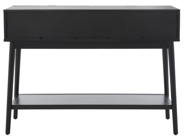 Safavieh Baisley Mid-Century Modern Rattan Console Table With Two Drawers And Stylish Open Storage Shelf Black CNS5000B