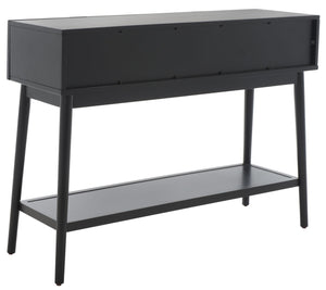 Safavieh Baisley Mid-Century Modern Rattan Console Table With Two Drawers And Stylish Open Storage Shelf Black CNS5000B