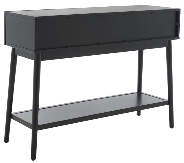 Safavieh Baisley Mid-Century Modern Rattan Console Table With Two Drawers And Stylish Open Storage Shelf Black CNS5000B