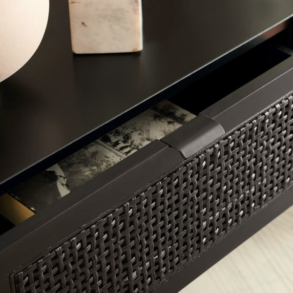 Safavieh Baisley Mid-Century Modern Rattan Console Table With Two Drawers And Stylish Open Storage Shelf Black CNS5000B