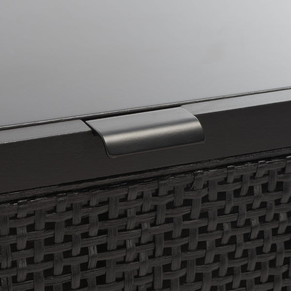 Safavieh Baisley Mid-Century Modern Rattan Console Table With Two Drawers And Stylish Open Storage Shelf Black CNS5000B