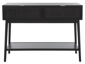 Safavieh Baisley Mid-Century Modern Rattan Console Table With Two Drawers And Stylish Open Storage Shelf Black CNS5000B