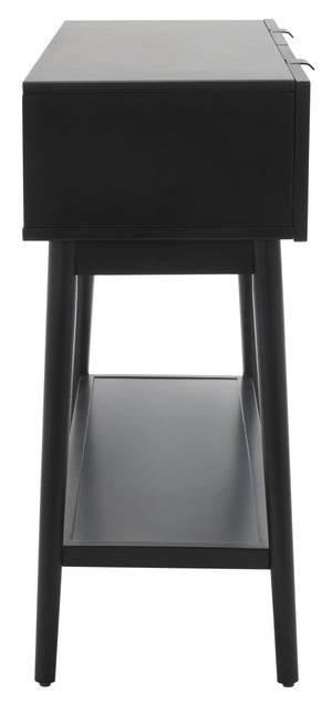 Safavieh Baisley Mid-Century Modern Rattan Console Table With Two Drawers And Stylish Open Storage Shelf Black CNS5000B