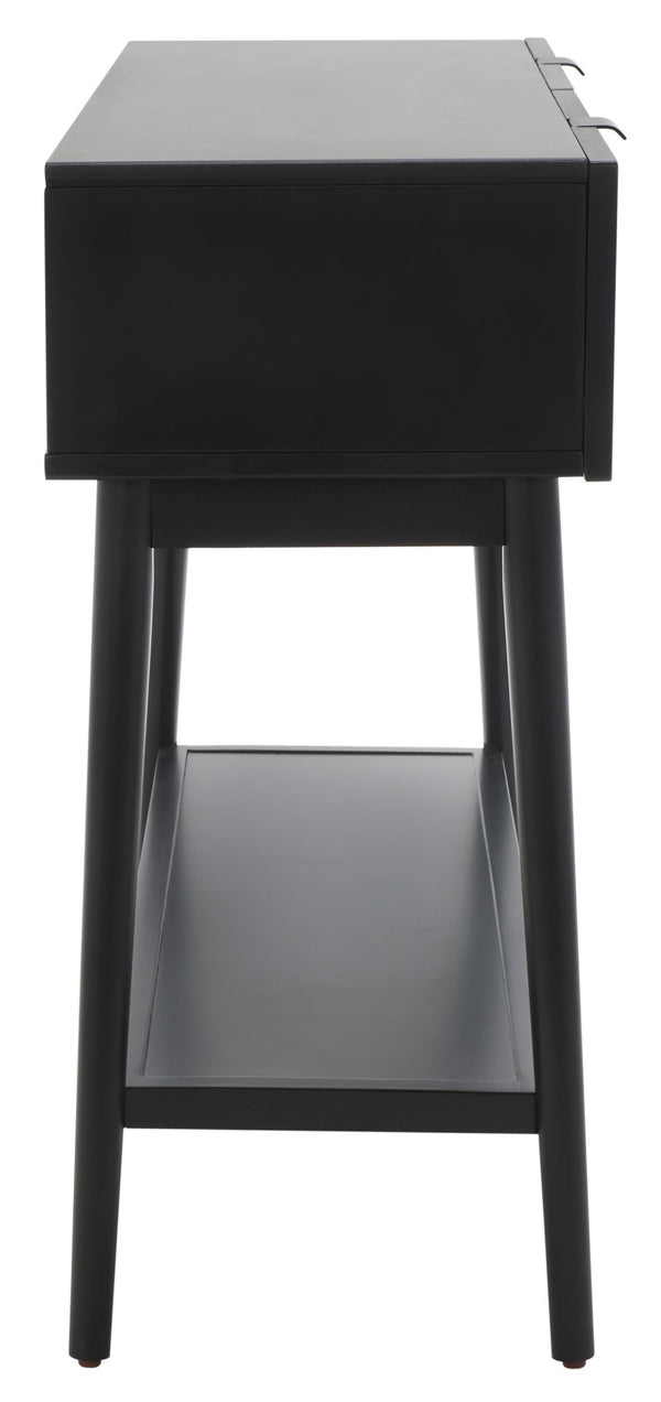 Safavieh Baisley Mid-Century Modern Rattan Console Table With Two Drawers And Stylish Open Storage Shelf Black CNS5000B