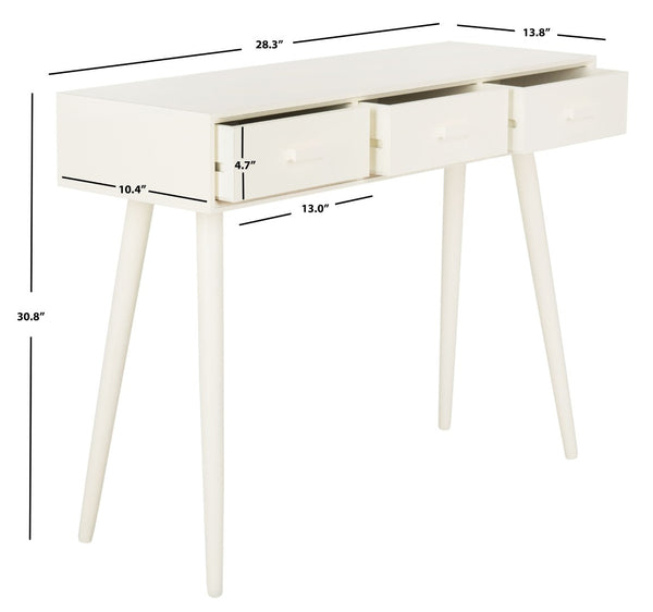Safavieh Albus Mid-Century 3 Drawer Console Table For Stylish Entryways And Living Spaces With Hidden Storage Antique White CNS5701A