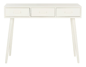 Safavieh Albus Mid-Century 3 Drawer Console Table For Stylish Entryways And Living Spaces With Hidden Storage Antique White CNS5701A