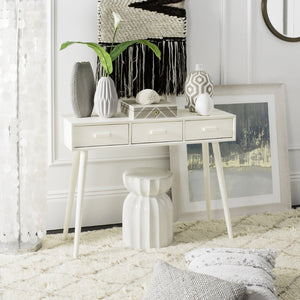 Safavieh Albus Mid-Century 3 Drawer Console Table For Stylish Entryways And Living Spaces With Hidden Storage Antique White CNS5701A