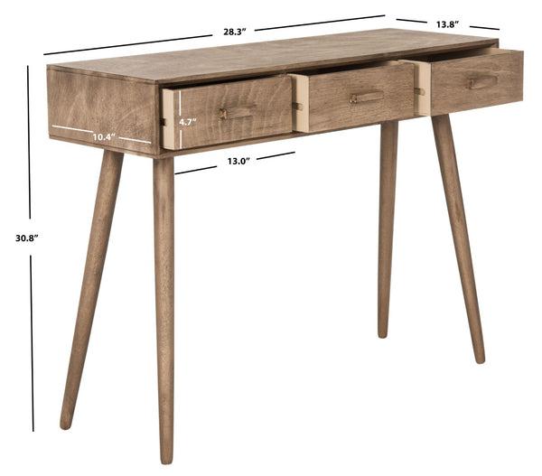 Safavieh Albus Mid-Century 3 Drawer Console Table For Stylish Entryways And Living Spaces With Hidden Storage Light Brown CNS5701B