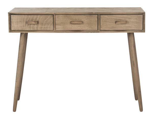Safavieh Albus Mid-Century 3 Drawer Console Table For Stylish Entryways And Living Spaces With Hidden Storage Light Brown CNS5701B