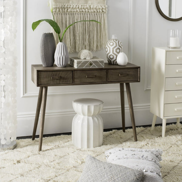 Safavieh Albus Mid-Century 3 Drawer Console Table For Stylish Entryways And Living Spaces With Hidden Storage Light Brown CNS5701B