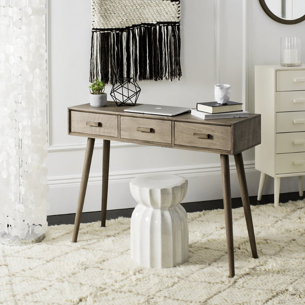Safavieh Albus Mid-Century 3 Drawer Console Table For Stylish Entryways And Living Spaces With Hidden Storage Light Brown CNS5701B