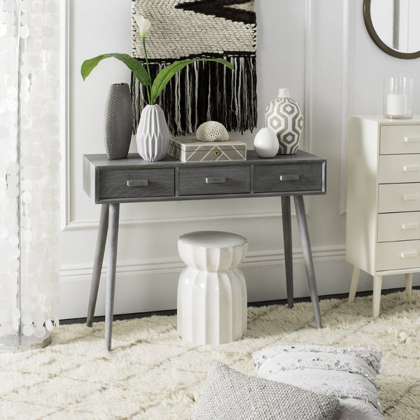 Safavieh Albus Mid-Century 3 Drawer Console Table For Stylish Entryways And Living Spaces With Hidden Storage Slate Grey CNS5701C