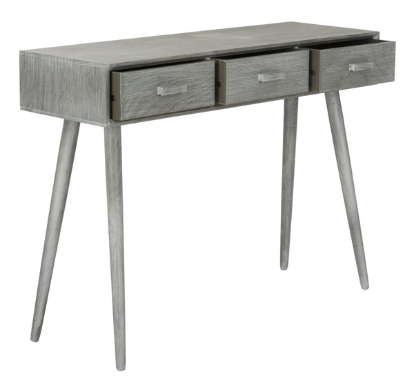 Safavieh Albus Mid-Century 3 Drawer Console Table For Stylish Entryways And Living Spaces With Hidden Storage Slate Grey CNS5701C