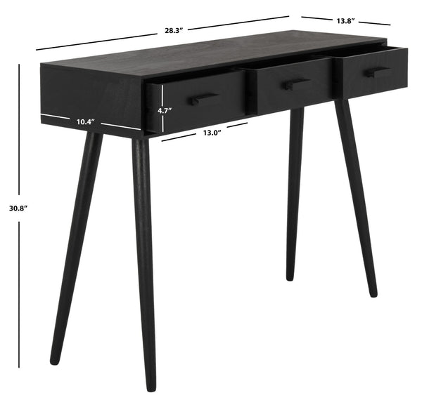 Safavieh Albus Mid-Century 3 Drawer Console Table For Stylish Entryways And Living Spaces With Hidden Storage Black CNS5701D