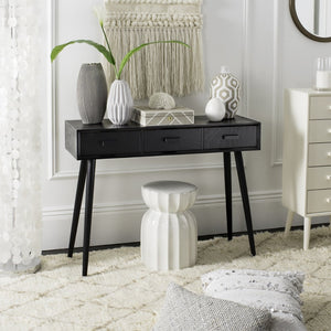 Safavieh Albus Mid-Century 3 Drawer Console Table For Stylish Entryways And Living Spaces With Hidden Storage Black CNS5701D