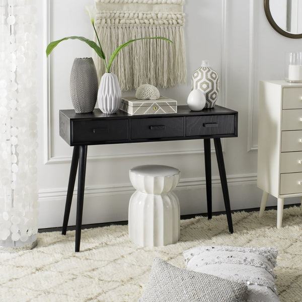 Safavieh Albus Mid-Century 3 Drawer Console Table For Stylish Entryways And Living Spaces With Hidden Storage Black CNS5701D