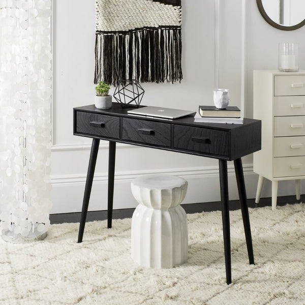 Safavieh Albus Mid-Century 3 Drawer Console Table For Stylish Entryways And Living Spaces With Hidden Storage Black CNS5701D