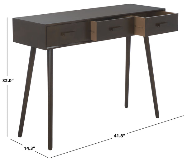 Safavieh Albus Mid Century 3-drawer Console Table In Dark Chocolate - Stylish Storage For Any Decor Dark Chocolate Solid Wood,Mdf Cns5701e