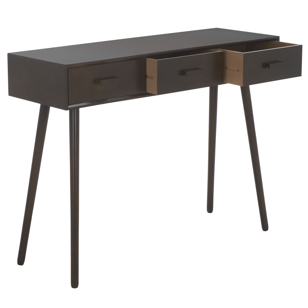 Safavieh Albus Mid Century 3-drawer Console Table In Dark Chocolate - Stylish Storage For Any Decor Dark Chocolate Solid Wood,Mdf Cns5701e