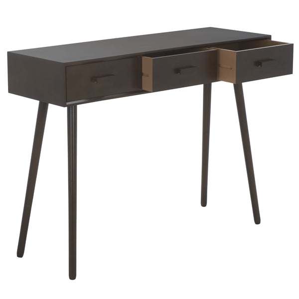 Safavieh Albus Mid Century 3-drawer Console Table In Dark Chocolate - Stylish Storage For Any Decor Dark Chocolate Solid Wood,Mdf Cns5701e