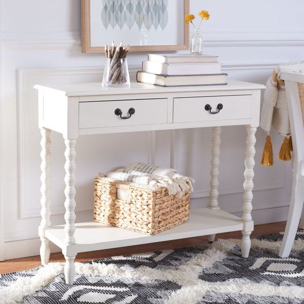Safavieh Athena Console Table: Timeless Farmhouse Design With Smart Storage For Entryway Or Living Room Decor Distressed White CNS5702A