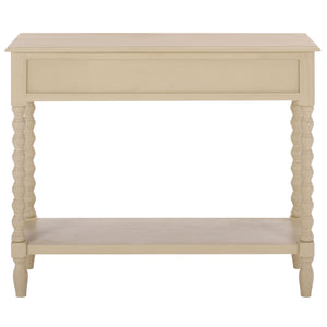 Athena Farmhouse Console Table With 2 Slim Drawers, Open Shelf, Ball-Turned Legs, Sandy Finish