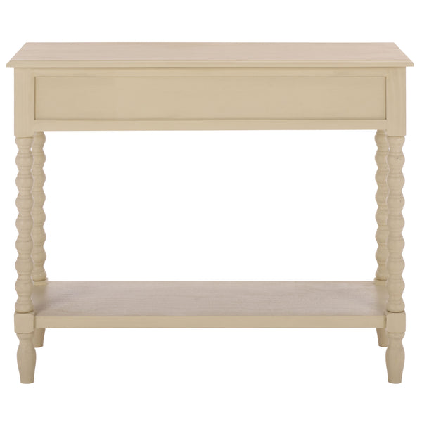 Athena Farmhouse Console Table With 2 Slim Drawers, Open Shelf, Ball-Turned Legs, Sandy Finish