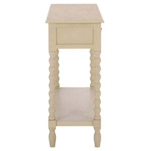 Athena Farmhouse Console Table With 2 Slim Drawers, Open Shelf, Ball-Turned Legs, Sandy Finish