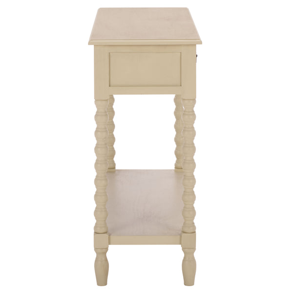 Athena Farmhouse Console Table With 2 Slim Drawers, Open Shelf, Ball-Turned Legs, Sandy Finish