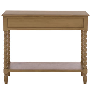 Athena Farmhouse Console Table With 2 Slim Drawers, Open Shelf, Ball-Turned Legs, Sandy Finish