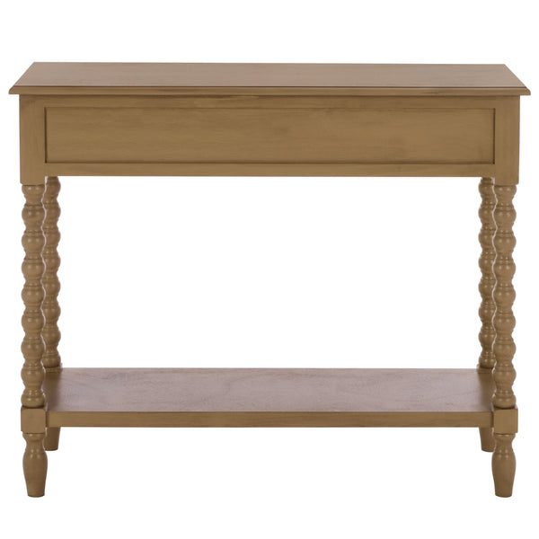 Athena Farmhouse Console Table With 2 Slim Drawers, Open Shelf, Ball-Turned Legs, Sandy Finish