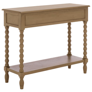 Athena Farmhouse Console Table With 2 Slim Drawers, Open Shelf, Ball-Turned Legs, Sandy Finish