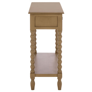 Athena Farmhouse Console Table With 2 Slim Drawers, Open Shelf, Ball-Turned Legs, Sandy Finish