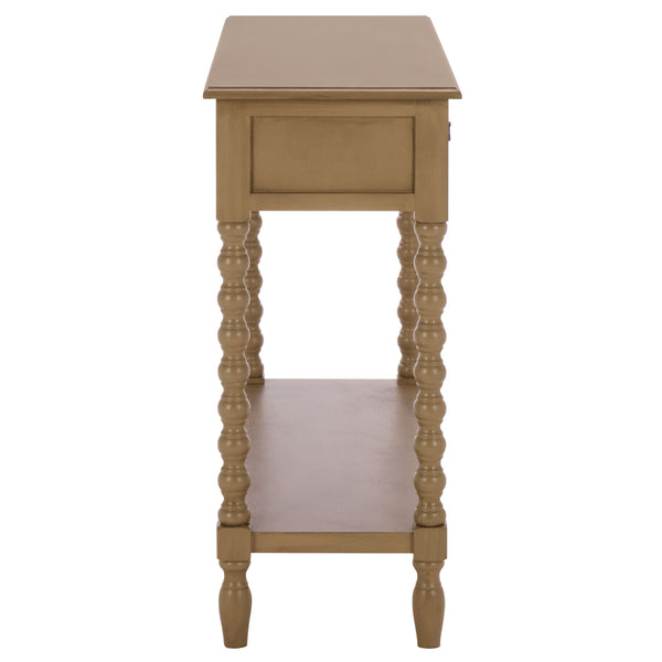 Athena Farmhouse Console Table With 2 Slim Drawers, Open Shelf, Ball-Turned Legs, Sandy Finish