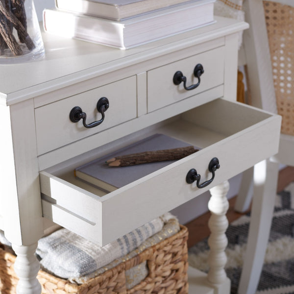 Safavieh Athena Console Table With 3 Drawers - Timeless Farmhouse Charm For Entryways And Living Spaces Distressed White CNS5703A