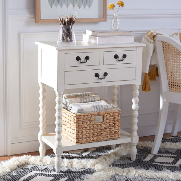 Safavieh Athena Console Table With 3 Drawers - Timeless Farmhouse Charm For Entryways And Living Spaces Distressed White CNS5703A