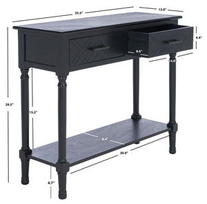 Safavieh Peyton Console Table - Stylish Two-Drawer Design With Herringbone Pattern And Open Shelf For Storage Black CNS5704B