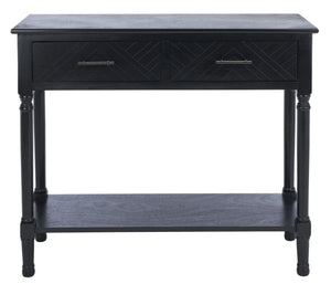 Safavieh Peyton Console Table - Stylish Two-Drawer Design With Herringbone Pattern And Open Shelf For Storage Black CNS5704B
