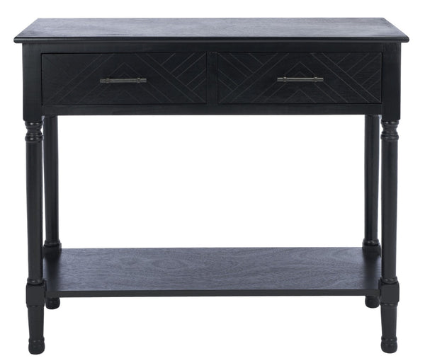 Safavieh Peyton Console Table - Stylish Two-Drawer Design With Herringbone Pattern And Open Shelf For Storage Black CNS5704B
