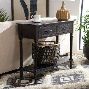 Safavieh Peyton Console Table - Stylish Two-Drawer Design With Herringbone Pattern And Open Shelf For Storage Black CNS5704B