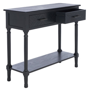 Safavieh Peyton Console Table - Stylish Two-Drawer Design With Herringbone Pattern And Open Shelf For Storage Black CNS5704B