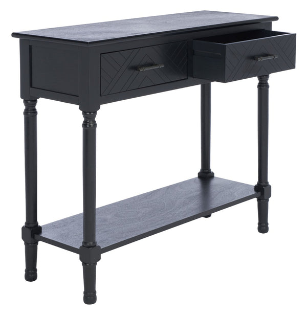 Safavieh Peyton Console Table - Stylish Two-Drawer Design With Herringbone Pattern And Open Shelf For Storage Black CNS5704B