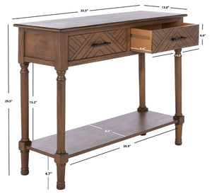 Safavieh Peyton Console Table - Stylish Two-Drawer Design With Herringbone Pattern And Open Shelf For Storage Brown CNS5704C