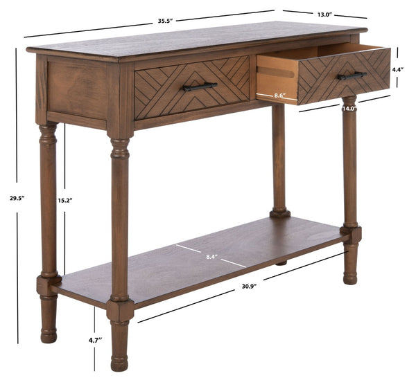 Safavieh Peyton Console Table - Stylish Two-Drawer Design With Herringbone Pattern And Open Shelf For Storage Brown CNS5704C