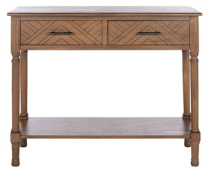 Safavieh Peyton Console Table - Stylish Two-Drawer Design With Herringbone Pattern And Open Shelf For Storage Brown CNS5704C